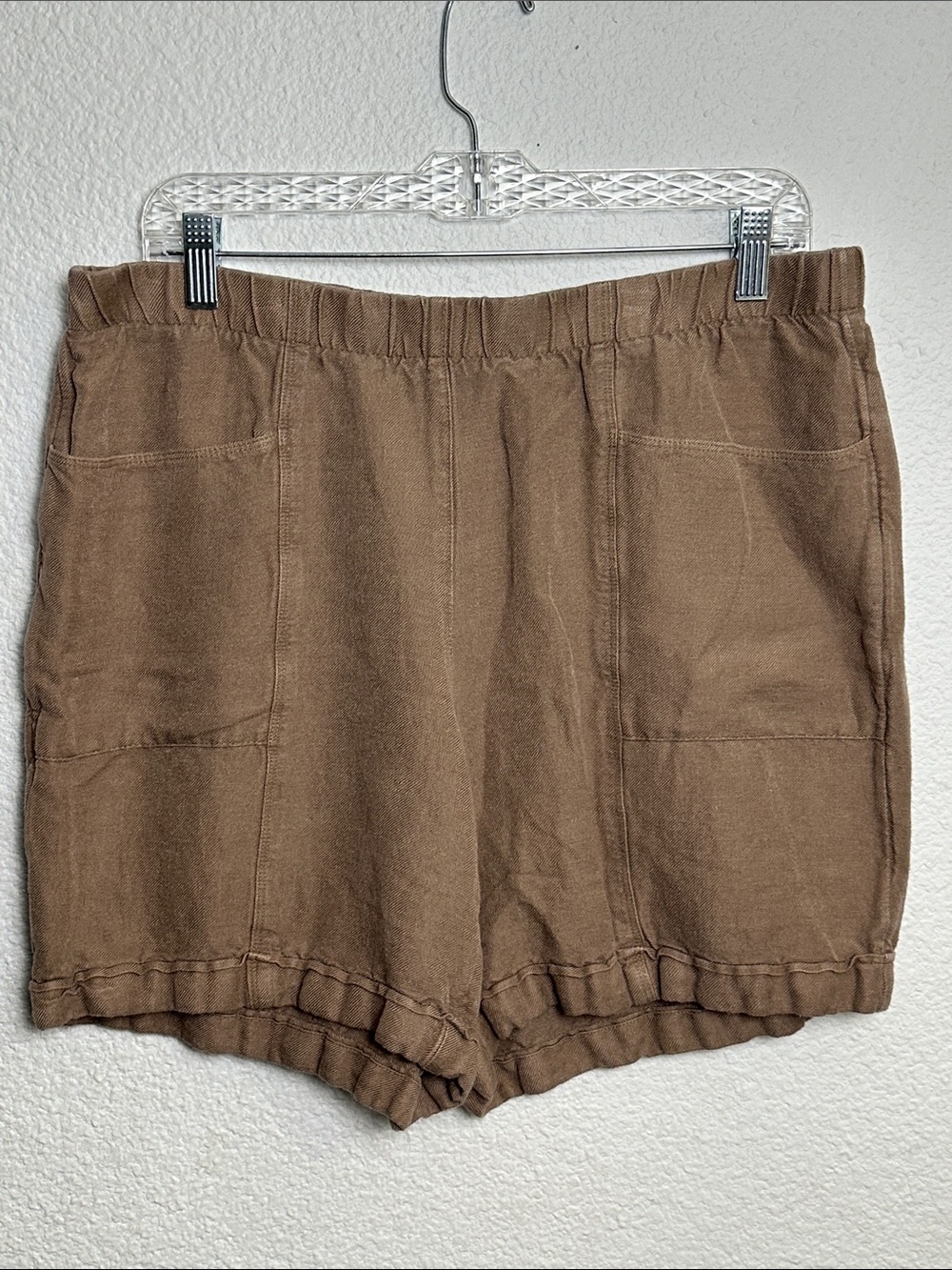 J. Jill Linen Blend Shorts Pull On Brown Pockets Coastal Womenβs Medium